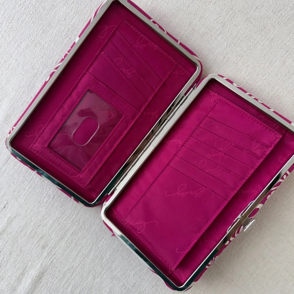 Vera Bradley Quilted Magenta White‎ Floral Double Frame Wallet Clutch 8x5